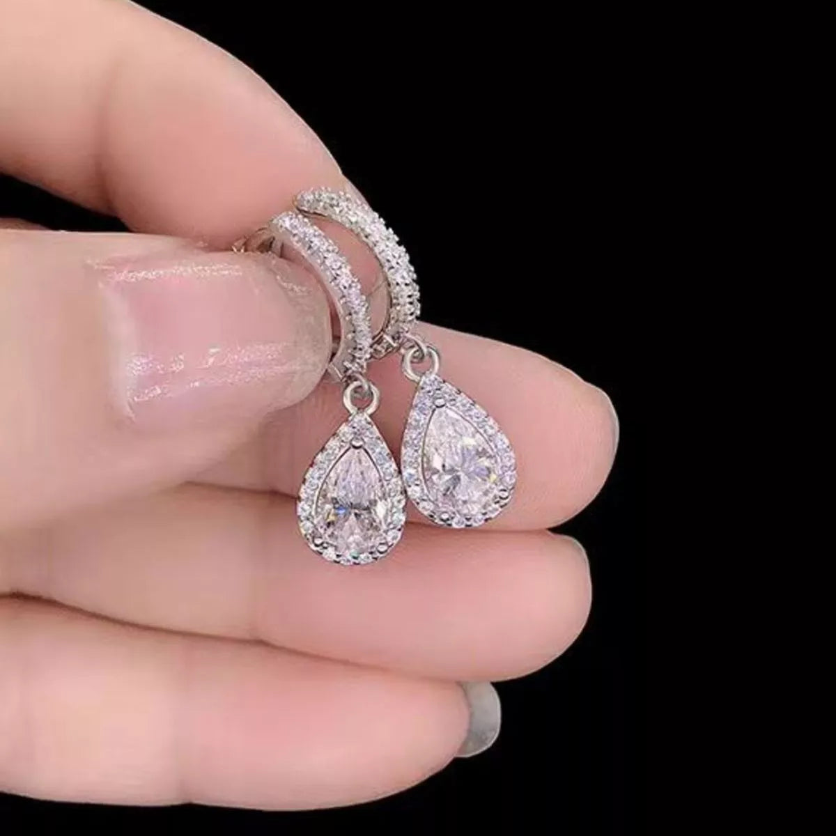 1 Carat 925 Sterling Silver Moissanite Hoop Teardrop Earrings