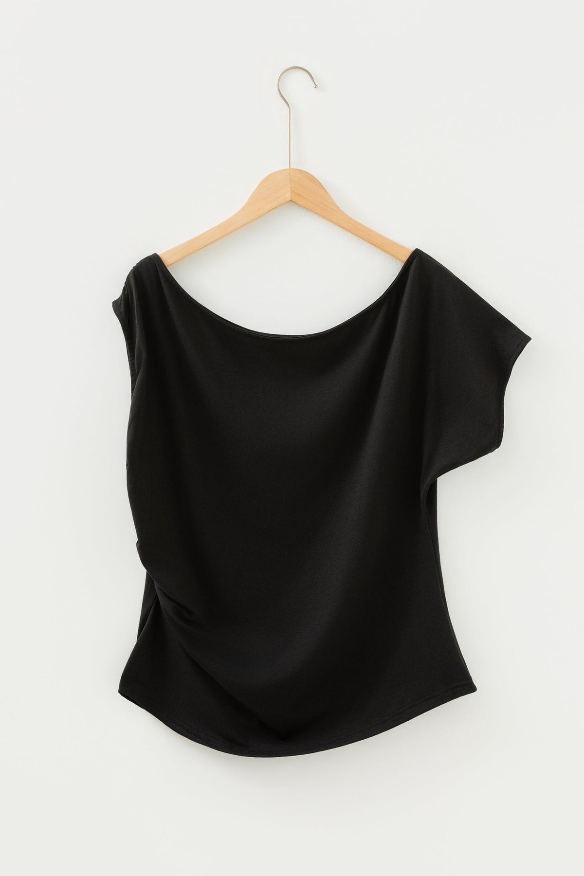 Plus Size Solid Asymmetric Neck Short Sleeve Blouse