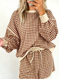 Plaid Long Sleeve Top and Shorts Set