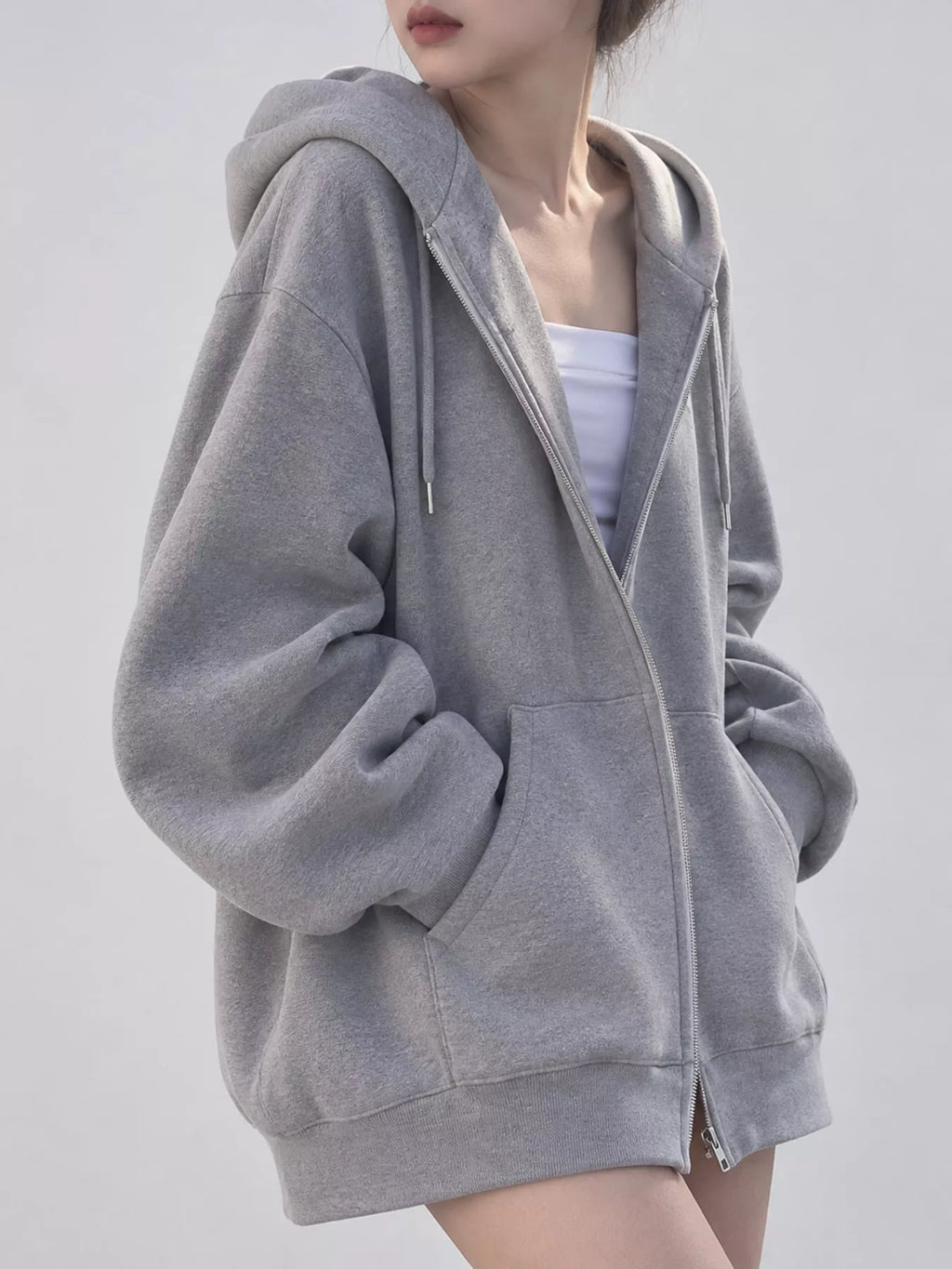 Full Size Zip-Up Dropped Shoulder Hoodie Plus Size
