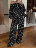Polka Dot Boat Neck Top and Pants Set