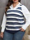 Plus Size Striped V-Neck Knit Sweater Vest