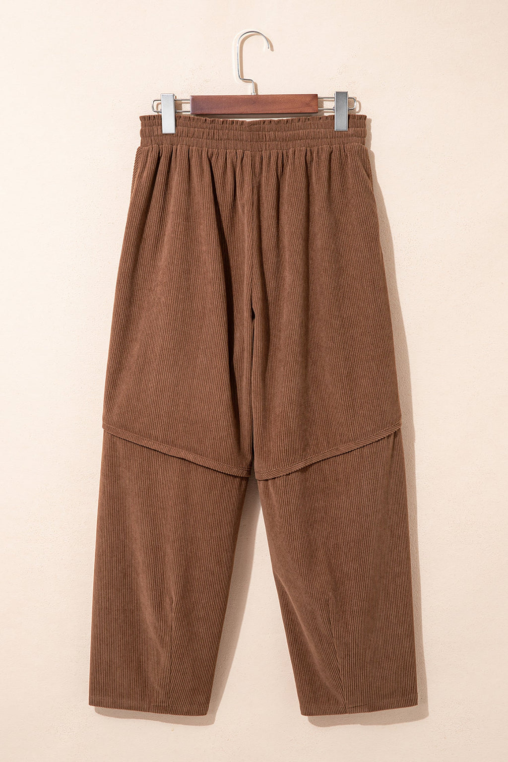 Solid Corduroy Drawstring Elastic Waist Cargo Pants