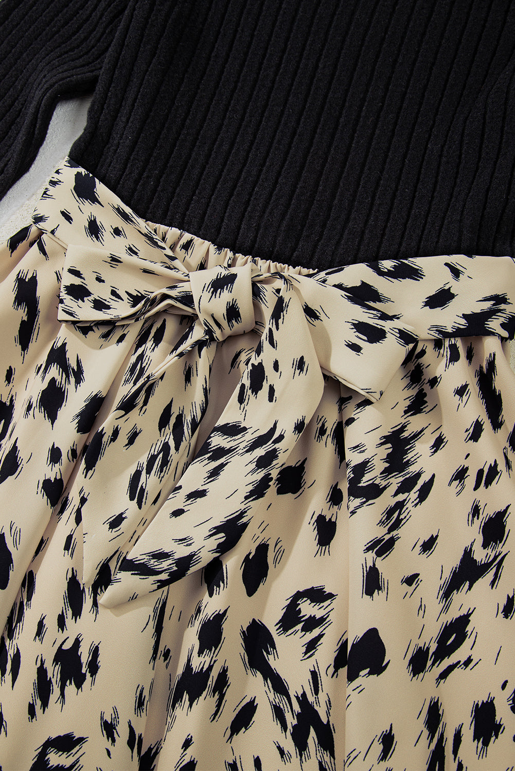 Leopard Patchwork Ribbed Knit Belted Dress