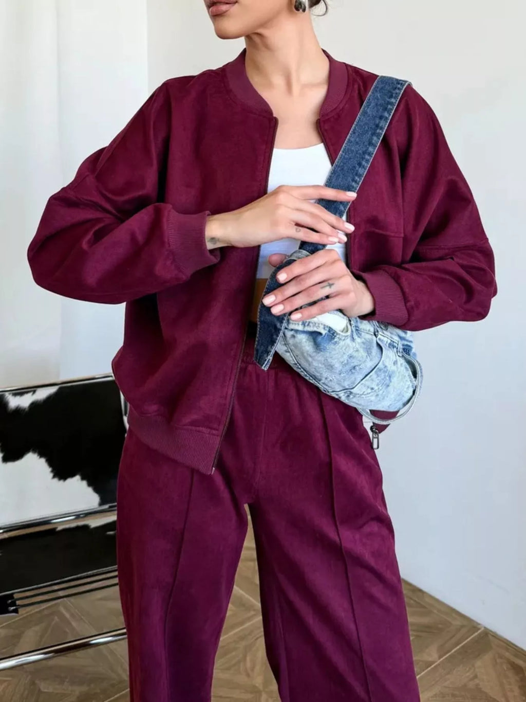 Zip Up Sweatshirt and Wide-Leg Pants Set