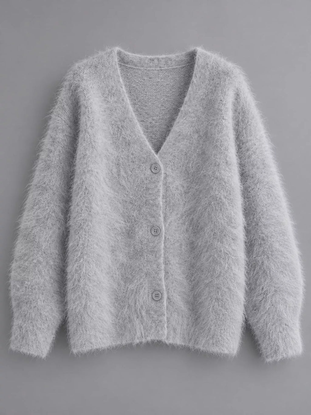 Fuzzy V-Neck Button-Down Cardigan