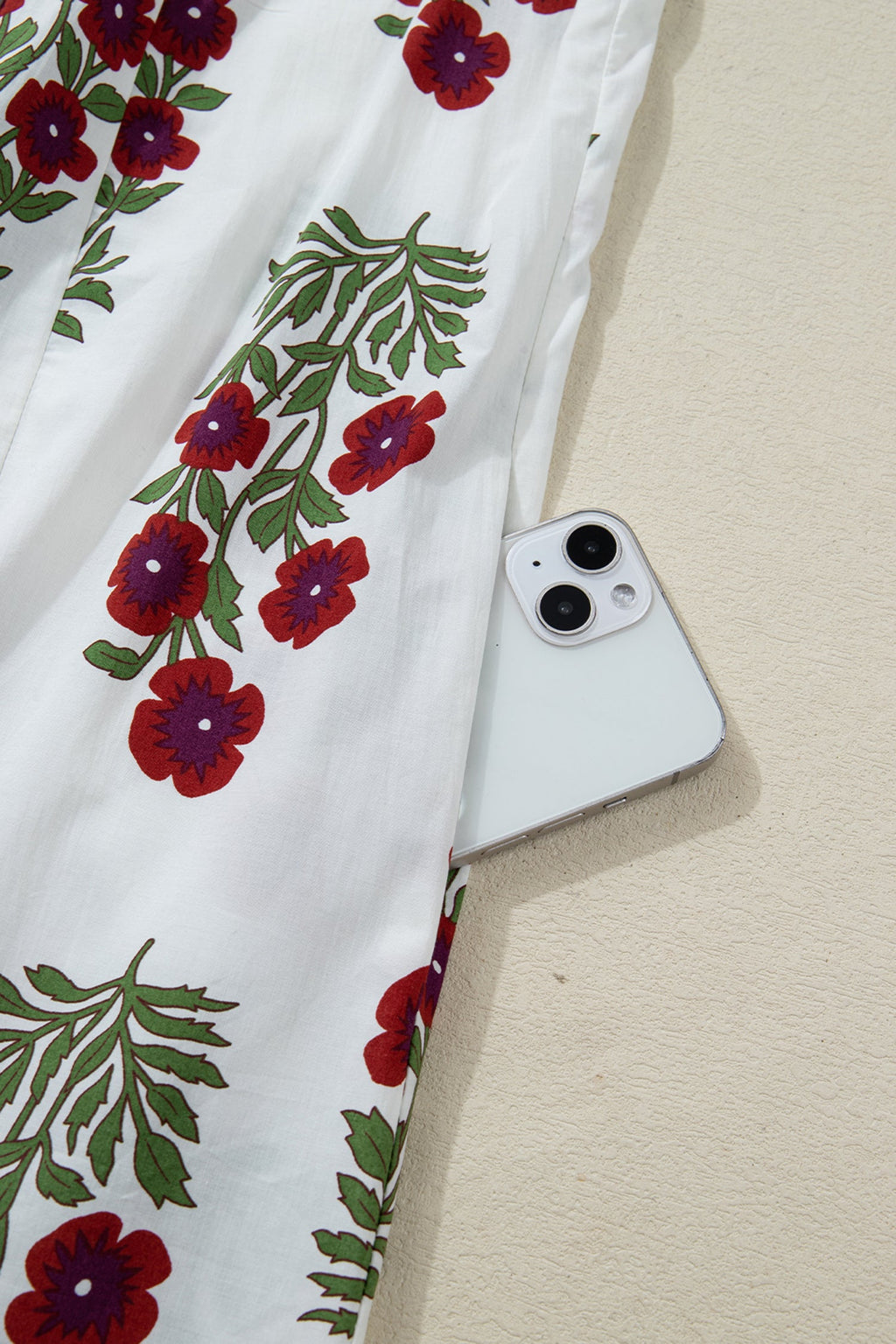 Floral Notched V-Neck 3/4 Sleeve Dress