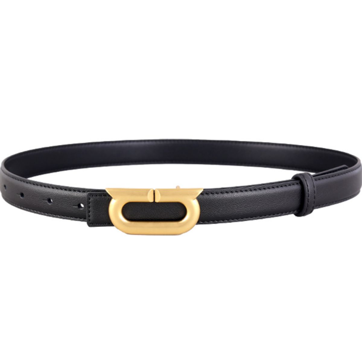 Leather Belt with Golden Buckle