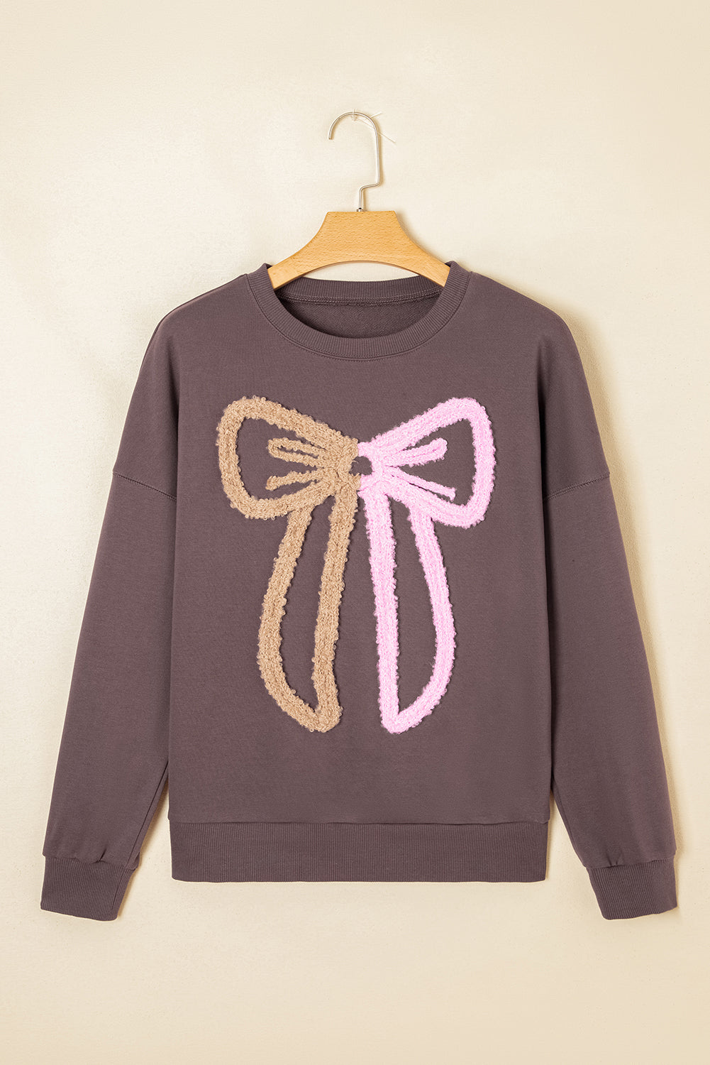 Bow Tie Contrast Terry Drop Shoulder Sweatshirt