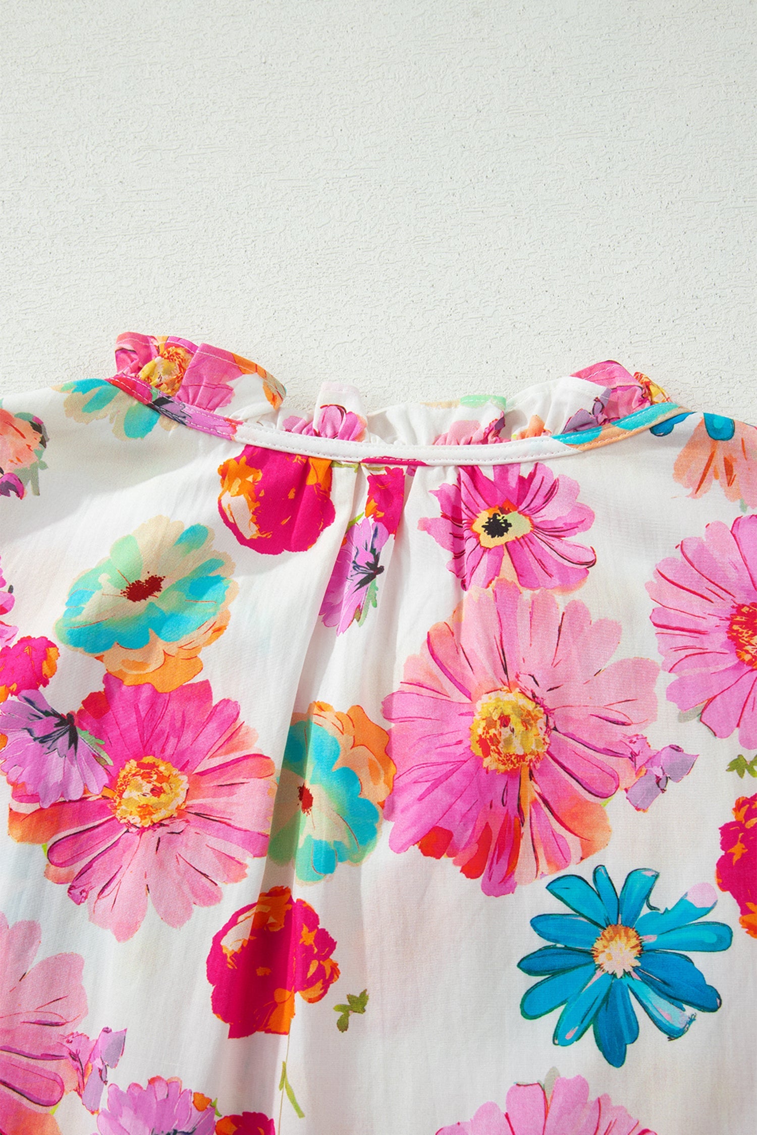 Pink Plus Size Floral Print Ruched Short Sleeve Blouse