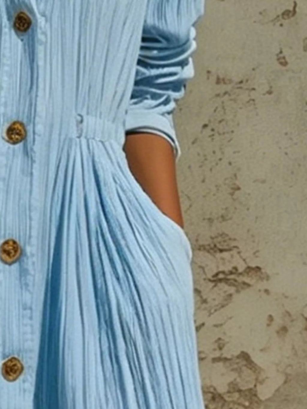 Full Size Textured Button Down Long Sleeve Maxi Dress Plus Size