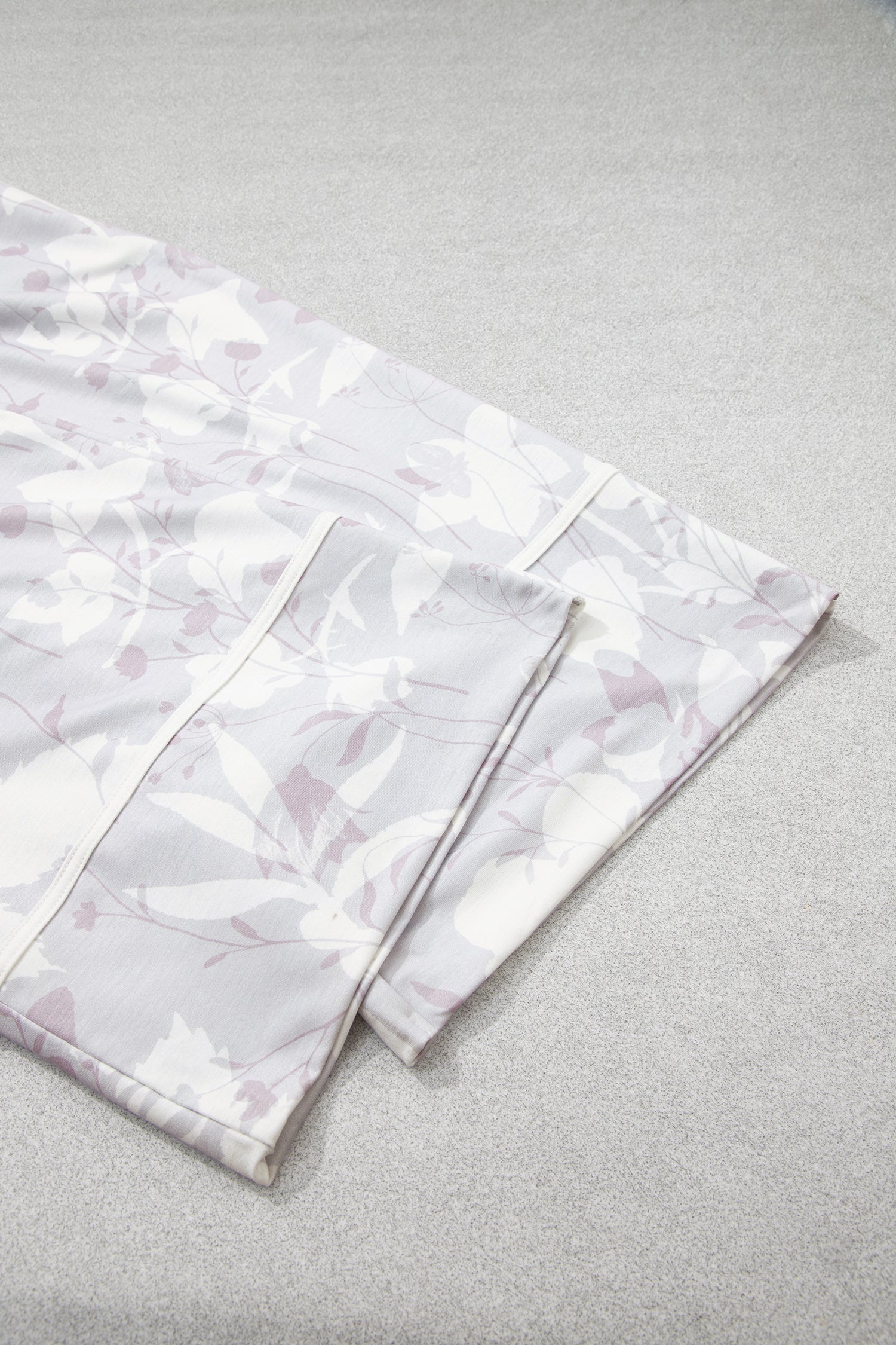 Gray Floral Print Wide Leg Ankle-Length Elastic Waistband Pants