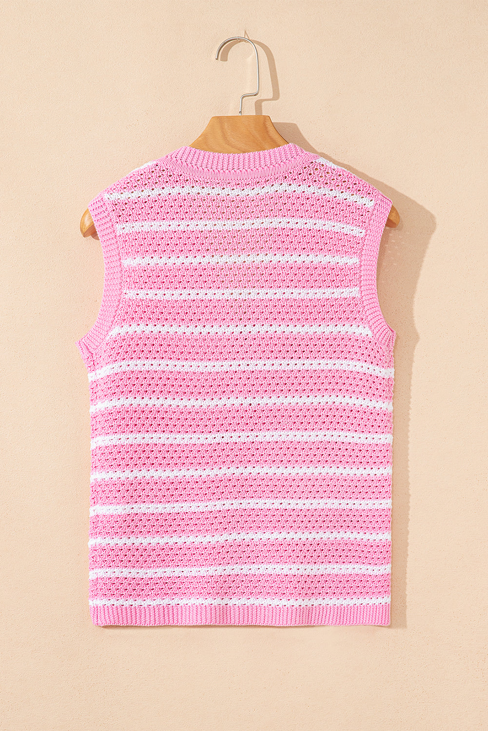 Stripe Buttoned V-Neck Sweater Knit Top