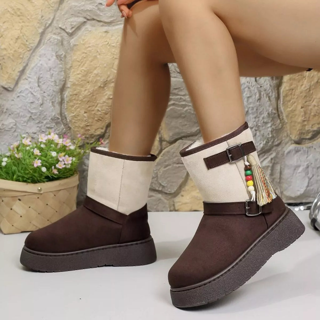 Bohemian Style Ankle Boots with Tassel Decor