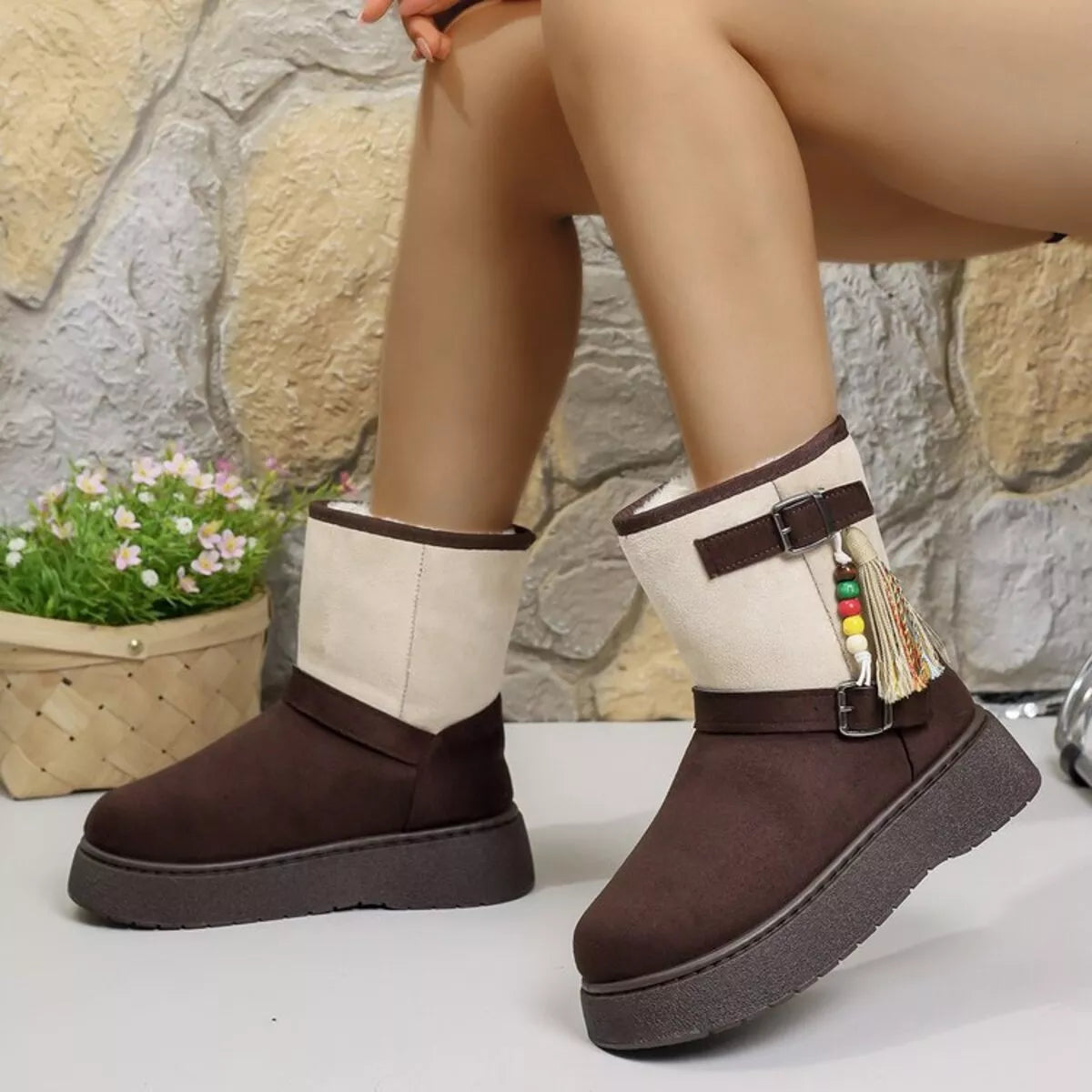 Bohemian Style Ankle Boots with Tassel Decor