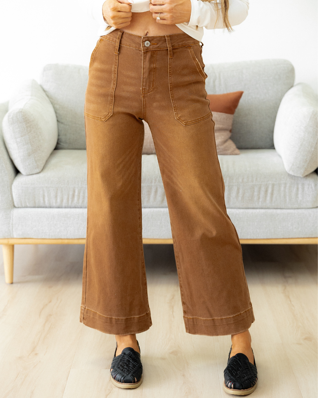 Willow Cropped High Rise Wide Leg Jeans - Breen