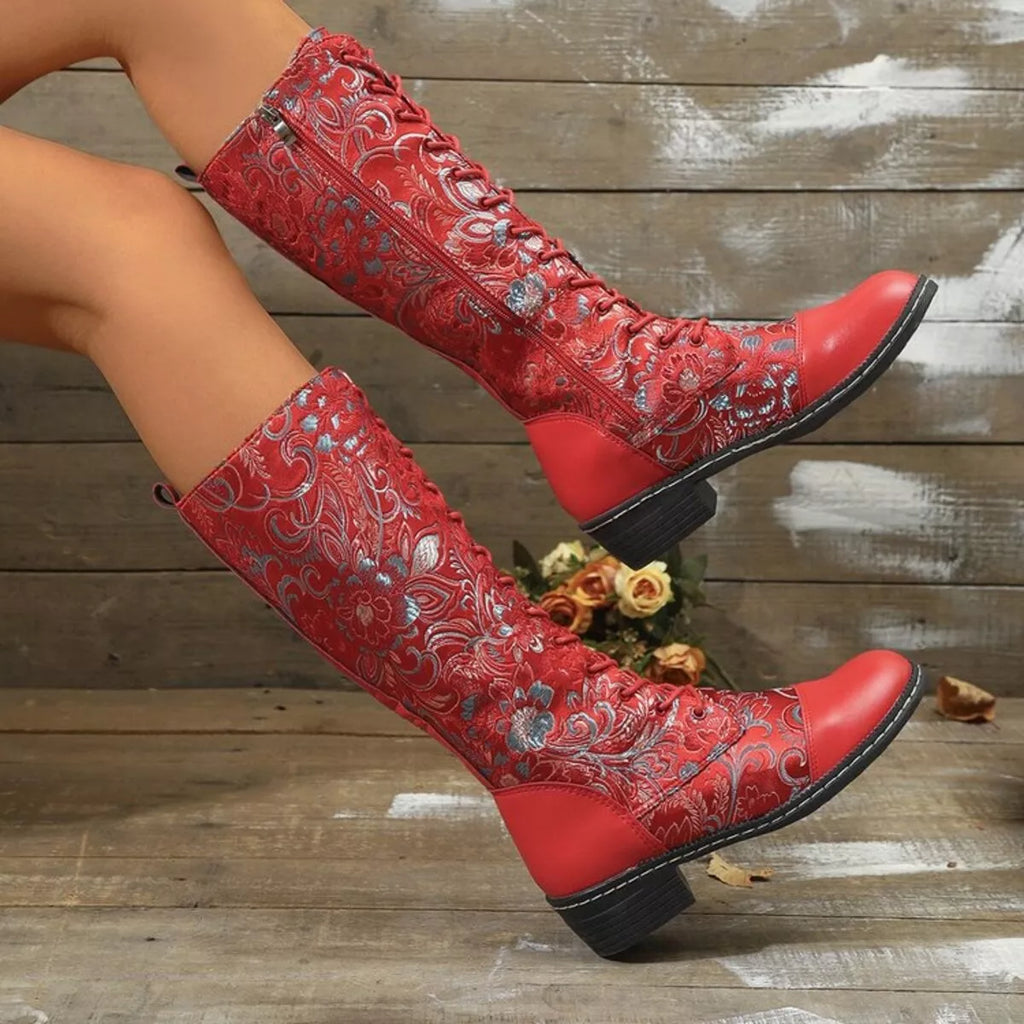 Lace Up Block Heels Boots