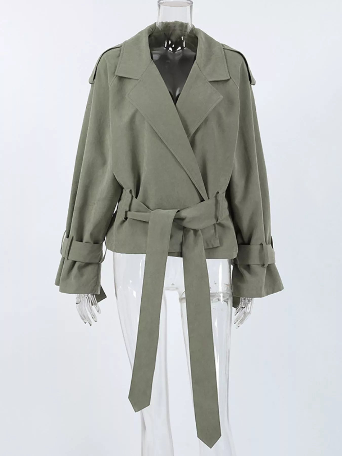 Lapel Collar Belted Cropped Trench