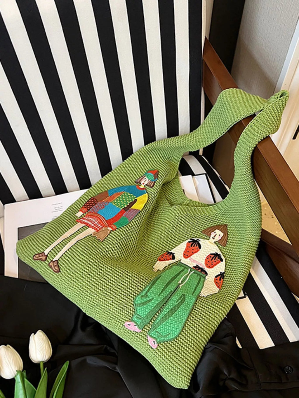 Knitted Embroidered Shoulder Bag