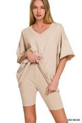 Cotton V-Neck Top and Biker Shorts Set