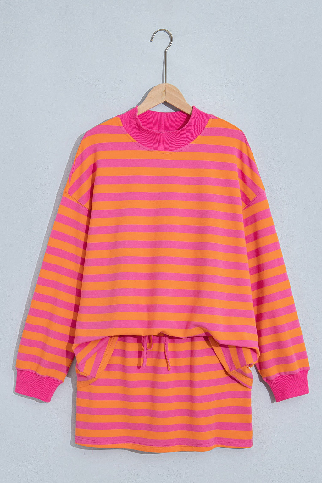 Stripe Colorblock Mock Neck Pullover & Skort Set