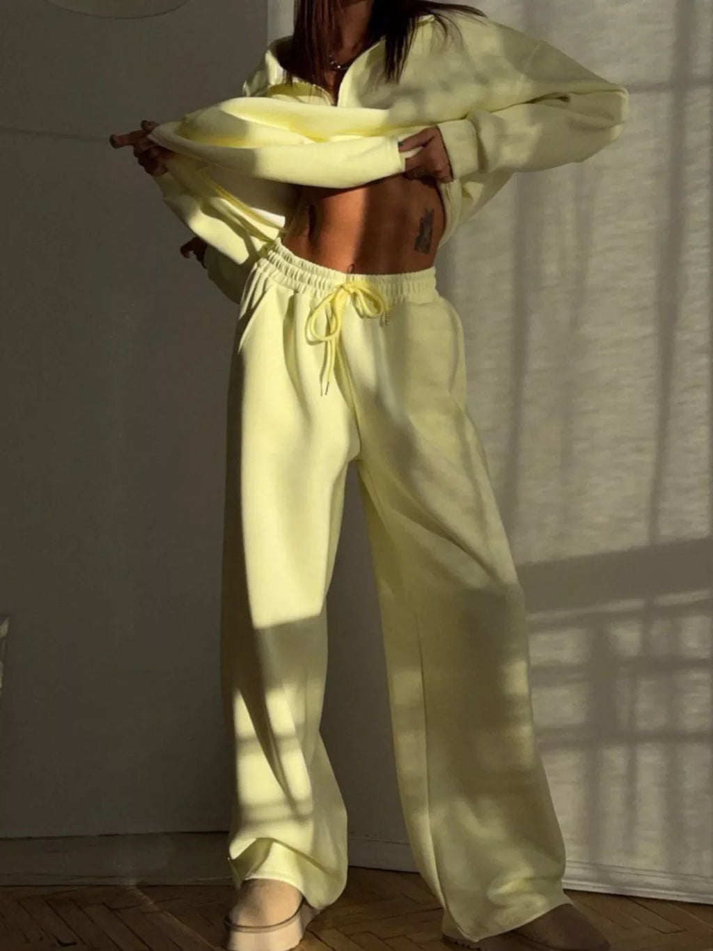 Quarter-Zip Top and Wide-Leg Sweatpants Set