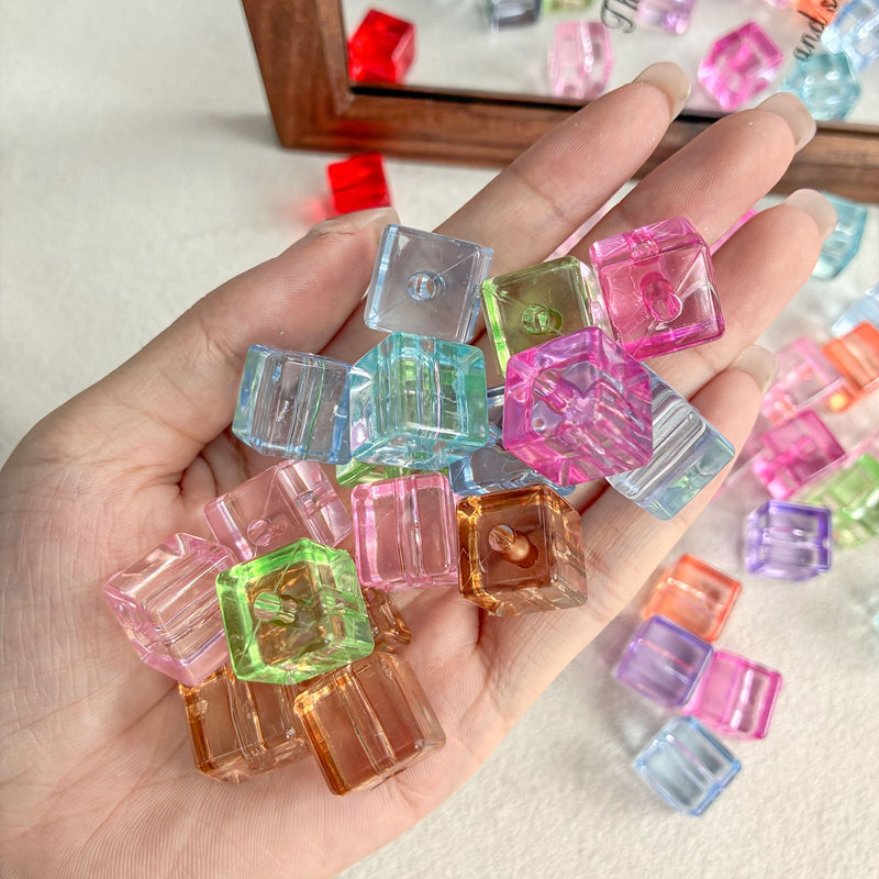 Flat Clear Acrylic Cube Beads, Framed Jelly Square Charms With Vertical Hole For DIY Jewelry Making, Bracelets, Necklaces & Keychains, Mixed Candy Colors