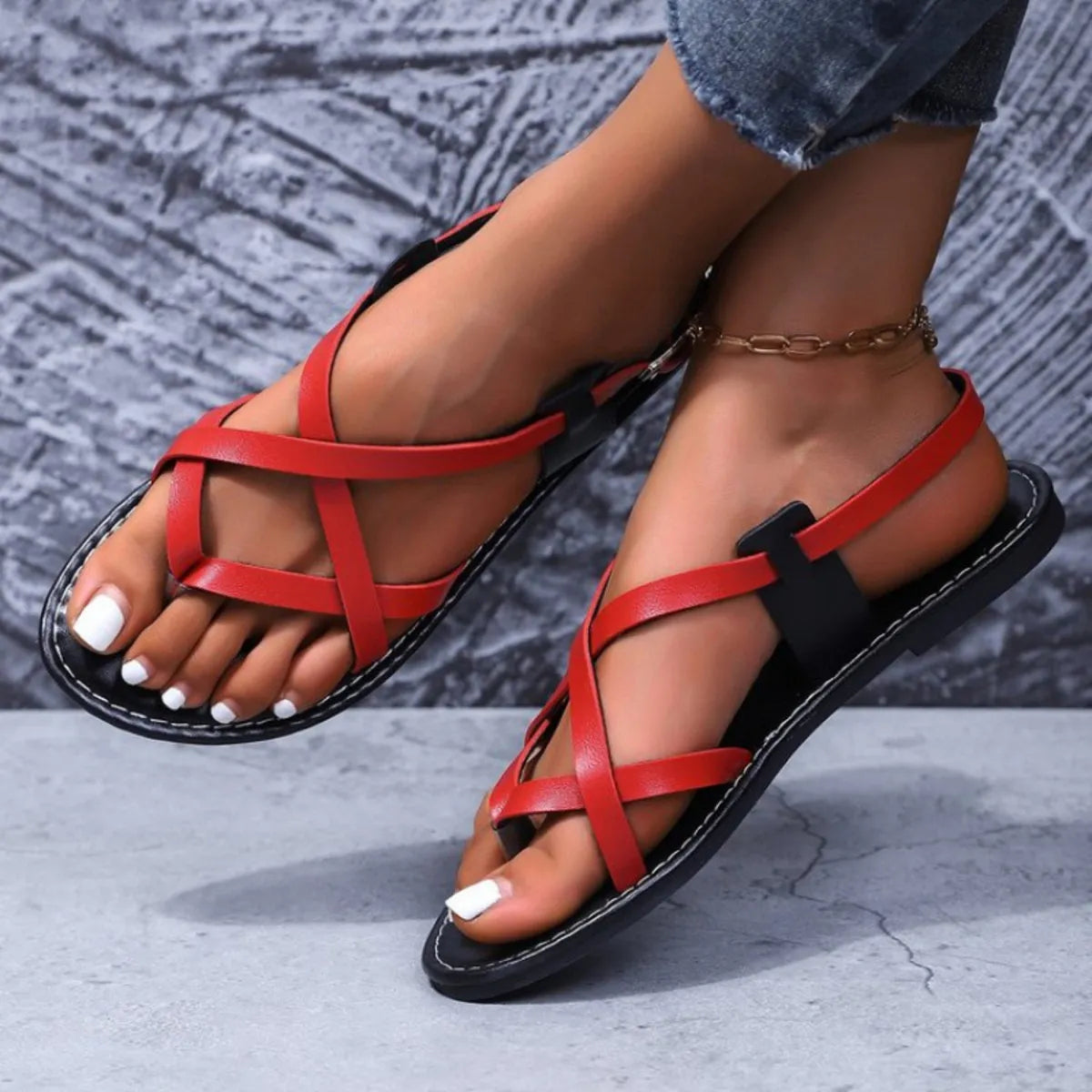 Strappy Cross-Strap Flat Sandals