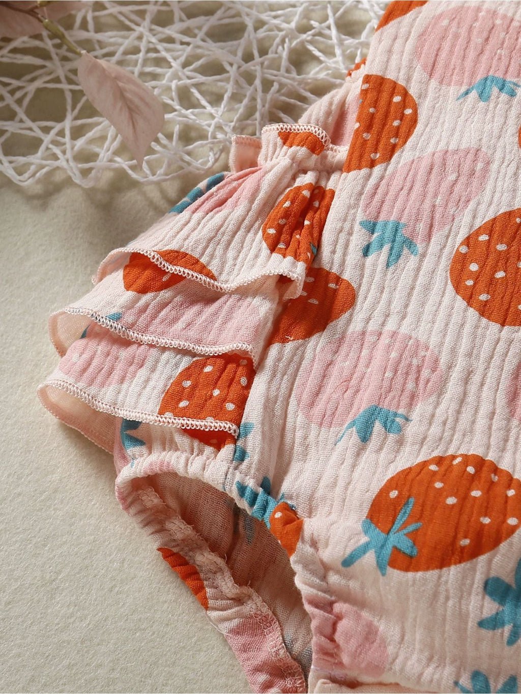 Children's Strawberry Print Ruffle Trim Bodysuit & Headband Set
