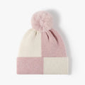Color Block Knit Beanie with Pom-pom