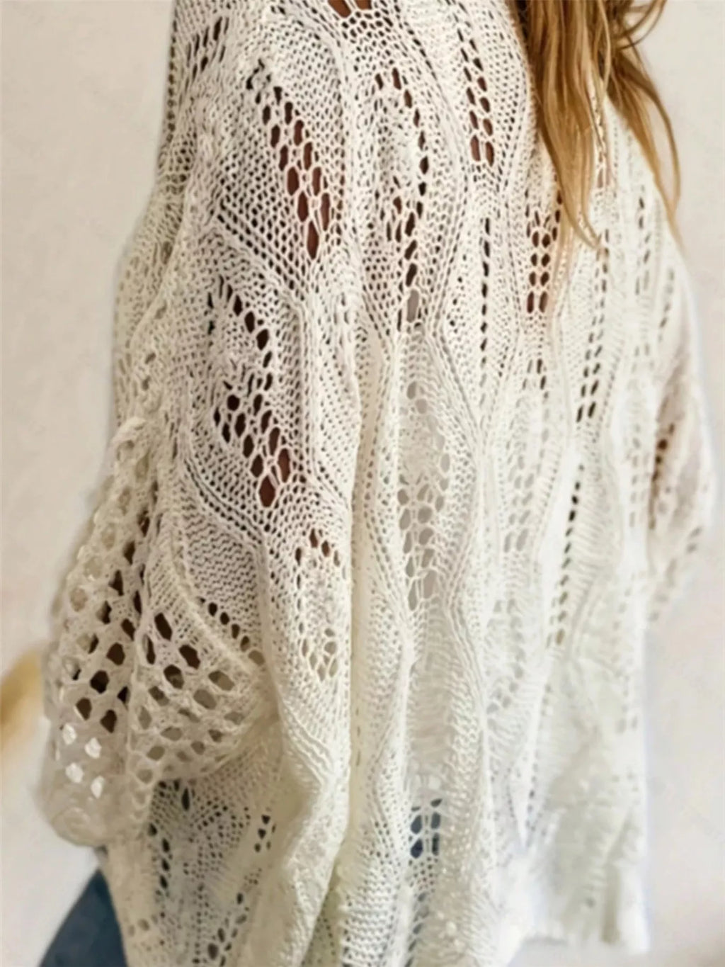 Boat Neck Crochet Knit Cover Up