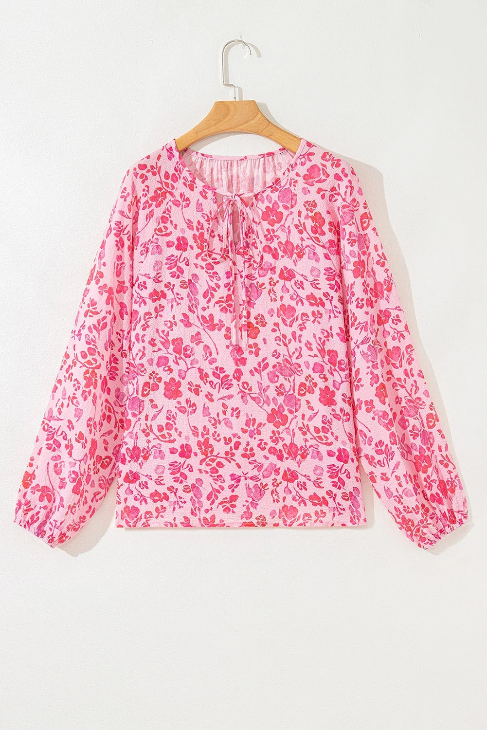 Floral Puff Sleeve Split Neck Lightweight Blouse