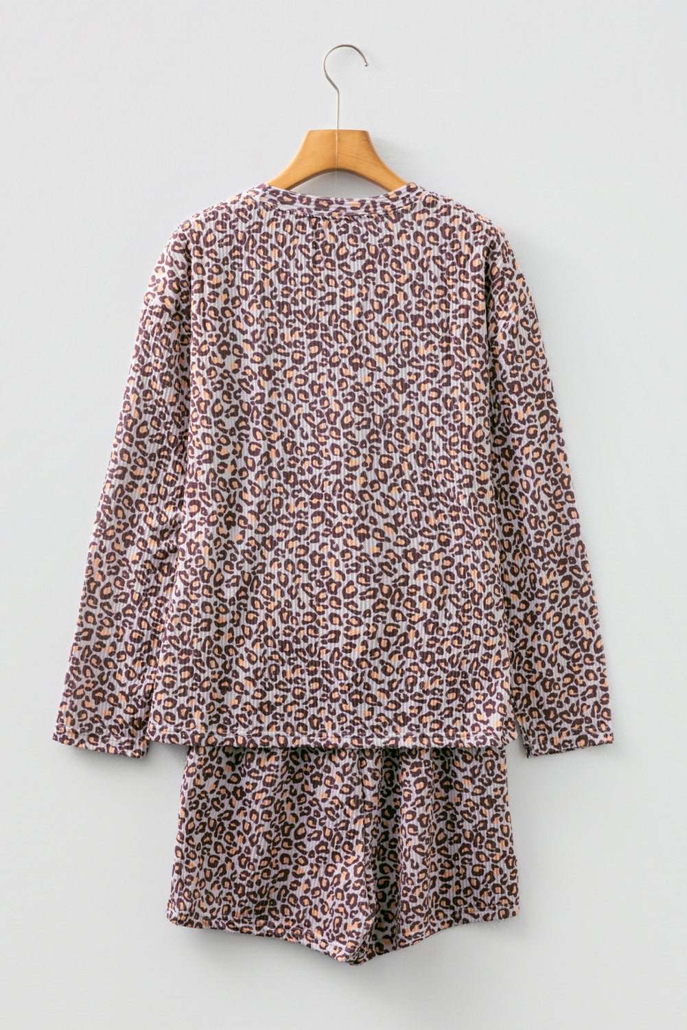Leopard Ribbed Long Sleeve Top and Shorts Set