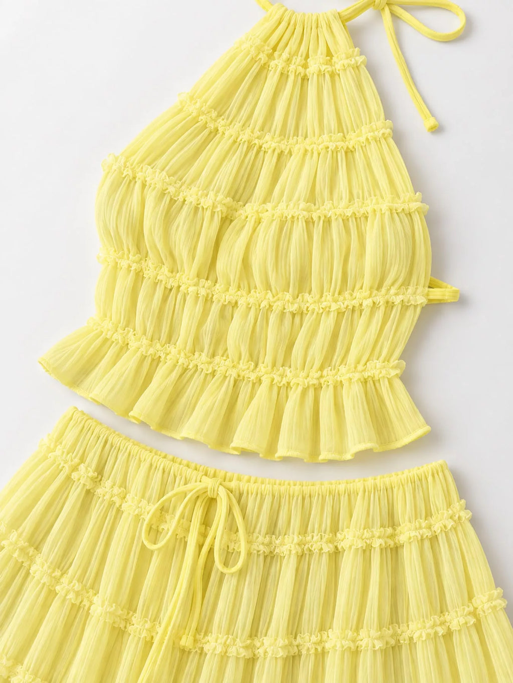 Boho Chic Ruffled Halter Crop Top and Maxi Skirt Set