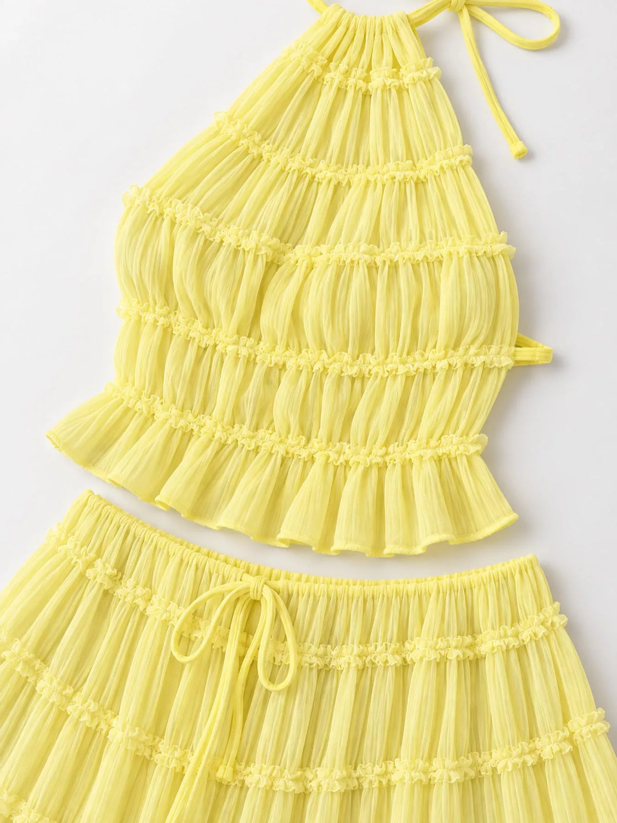 Boho Chic Ruffled Halter Crop Top and Maxi Skirt Set