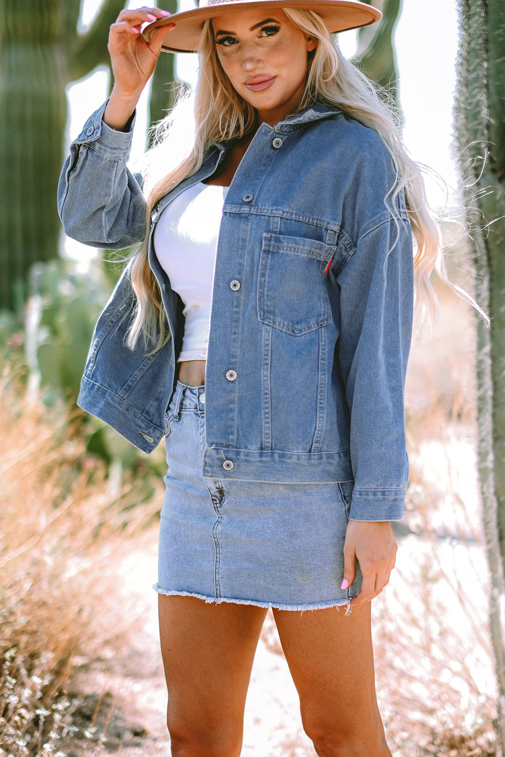Stripe Denim Chest Pocket Oversize Jacket