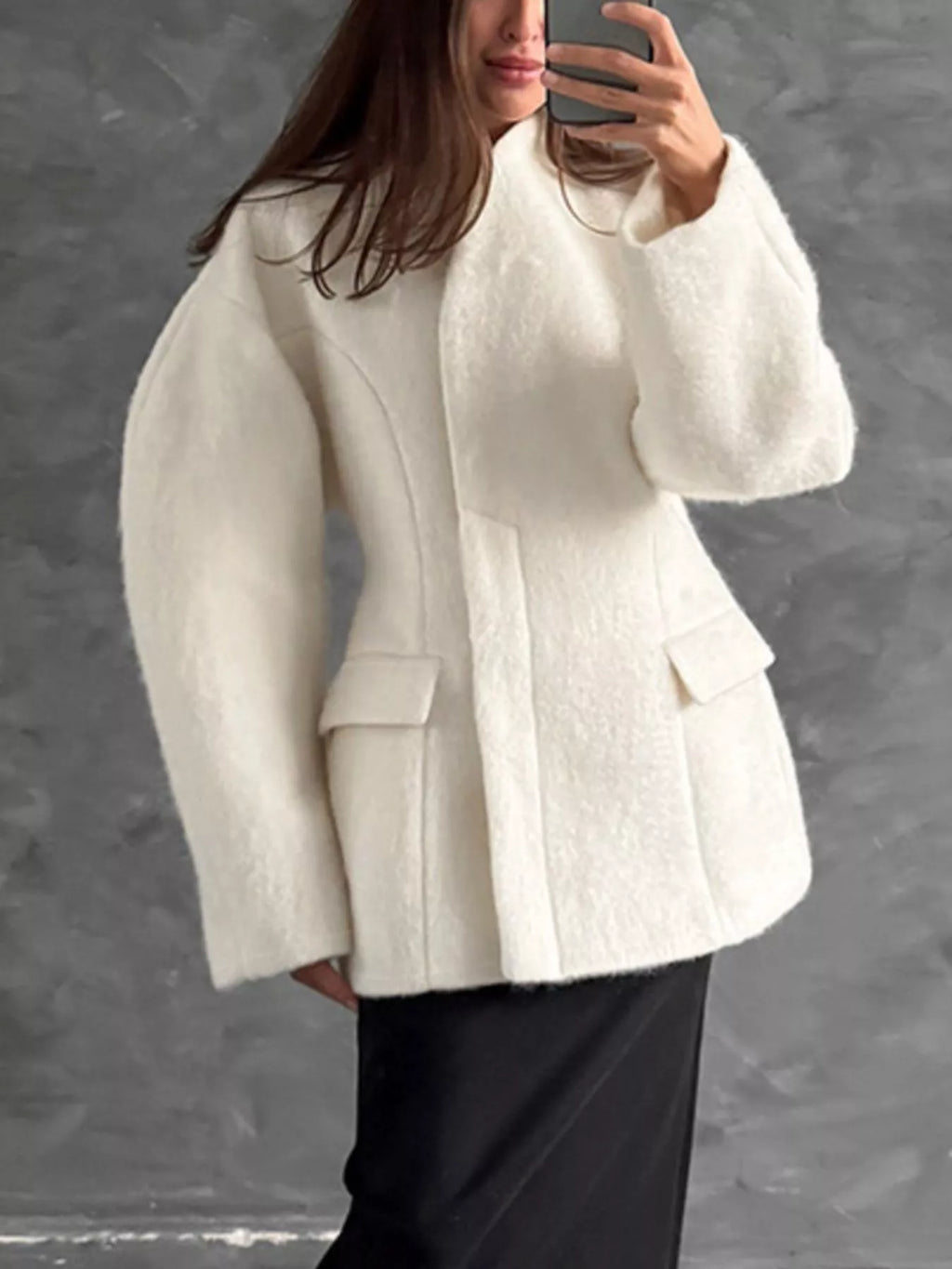 Wool-Blend Leg-of-Mutton Sleeves Outerwear