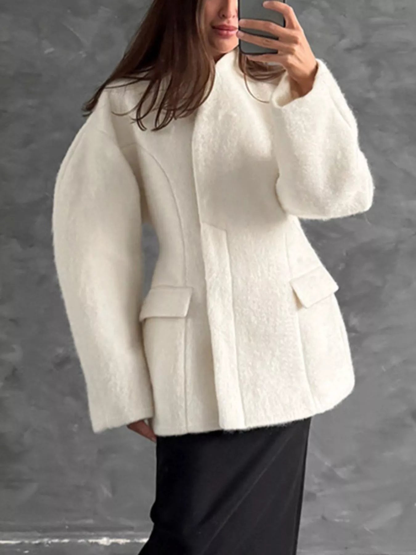 Wool-Blend Leg-of-Mutton Sleeves Outerwear