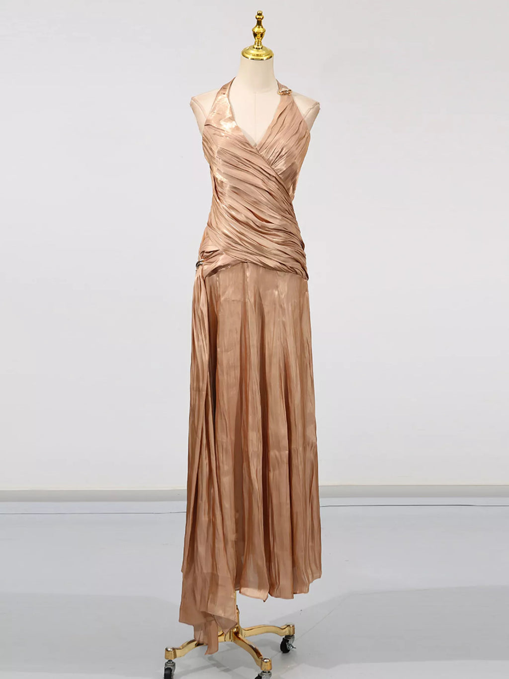 Halter Neck Ruched Maxi Dress