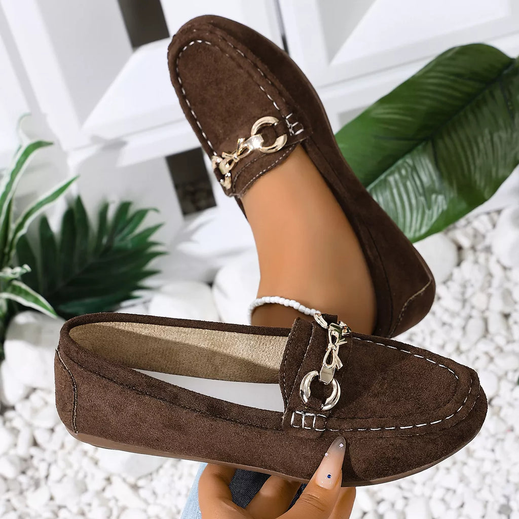 Comfortable Flat Loafers with Decorative Buckle
