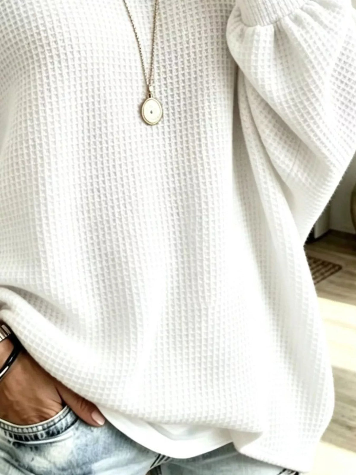 Full Size Waffle Knit Boat Neck Sweatshirt Plus Size