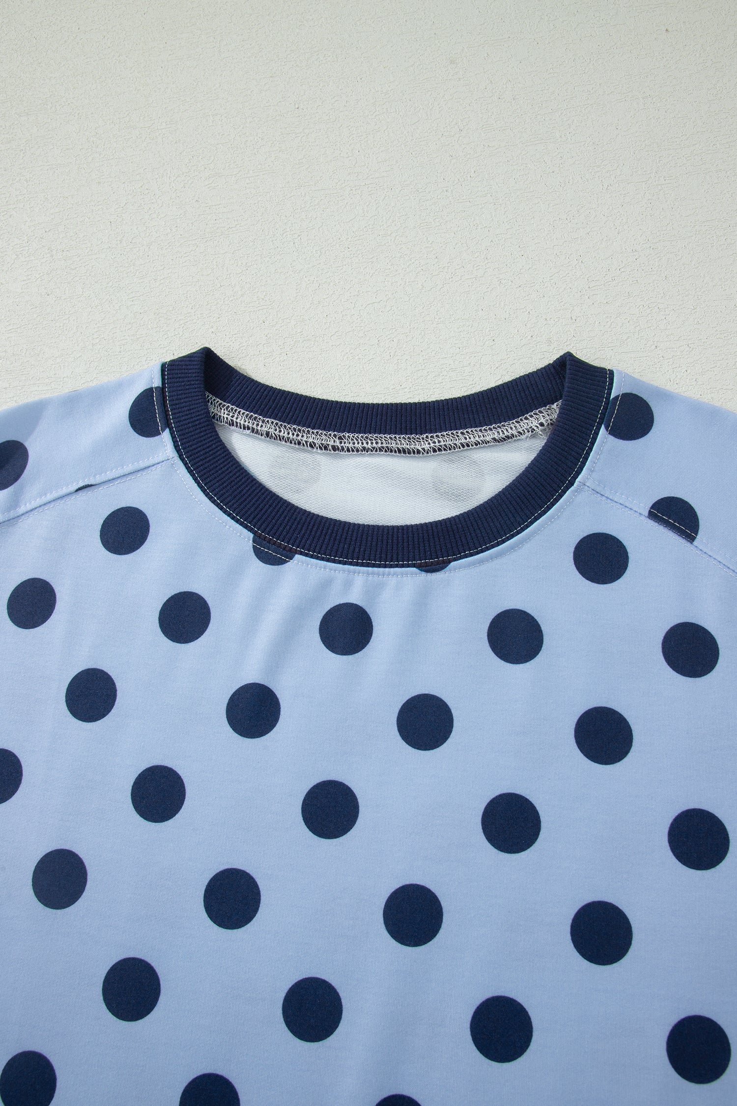Blue Color Block Trim Polka Dot Casual Tee