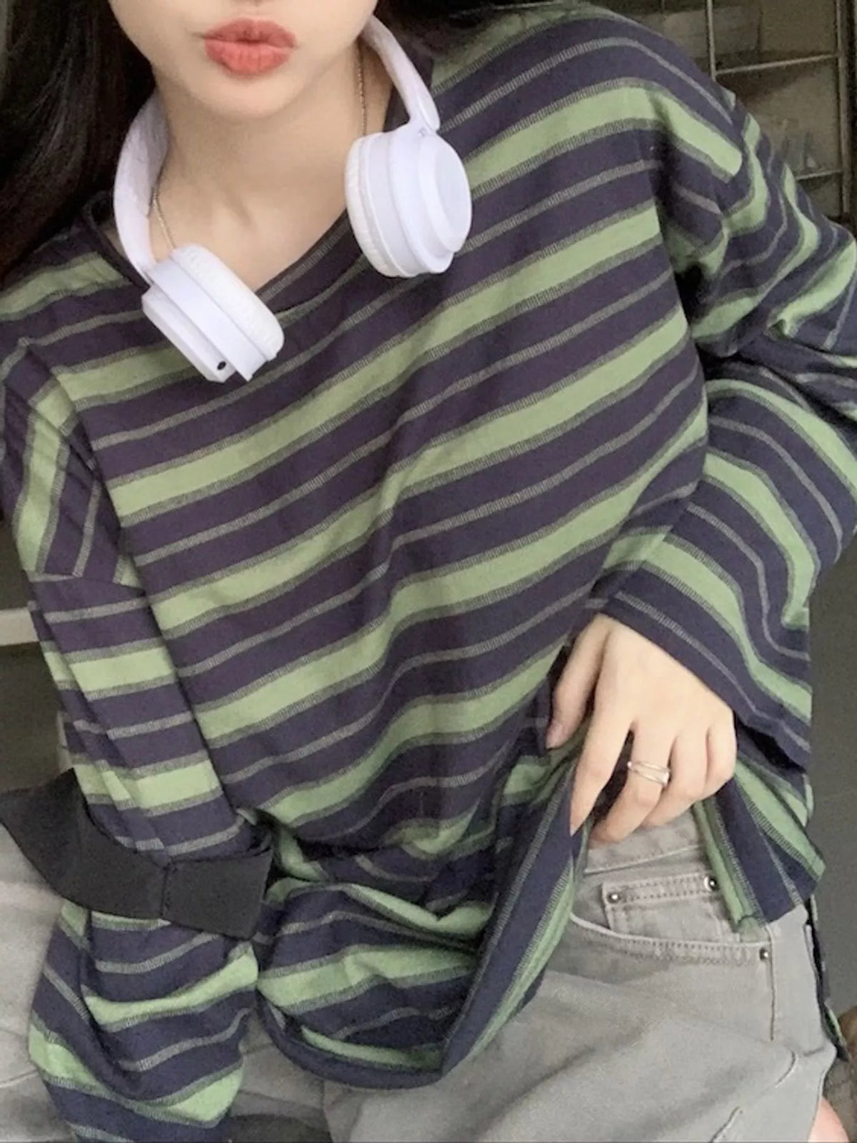 Oversized Striped Crew Neck T-Shirt