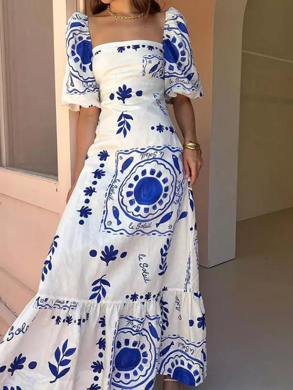 Full Size Floral Print Puff Sleeve Maxi Dress Plus Size