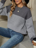 Color Block Chevron Pattern Dropped Shoulder Sweater