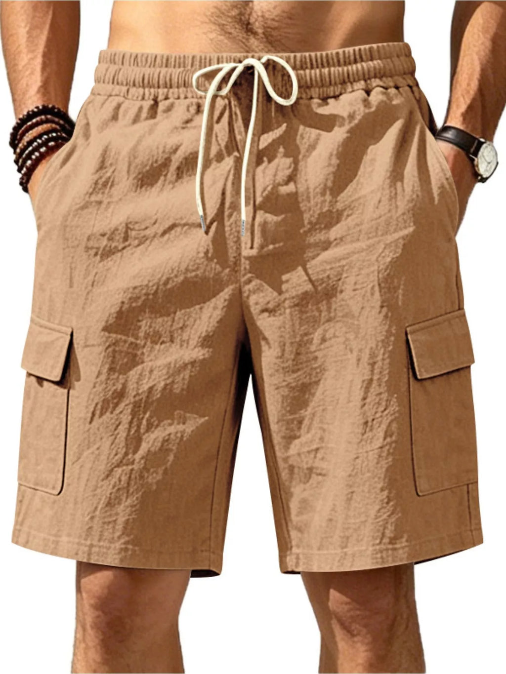 Men's Plus Size Casual Cargo Shorts with Drawstring Waist