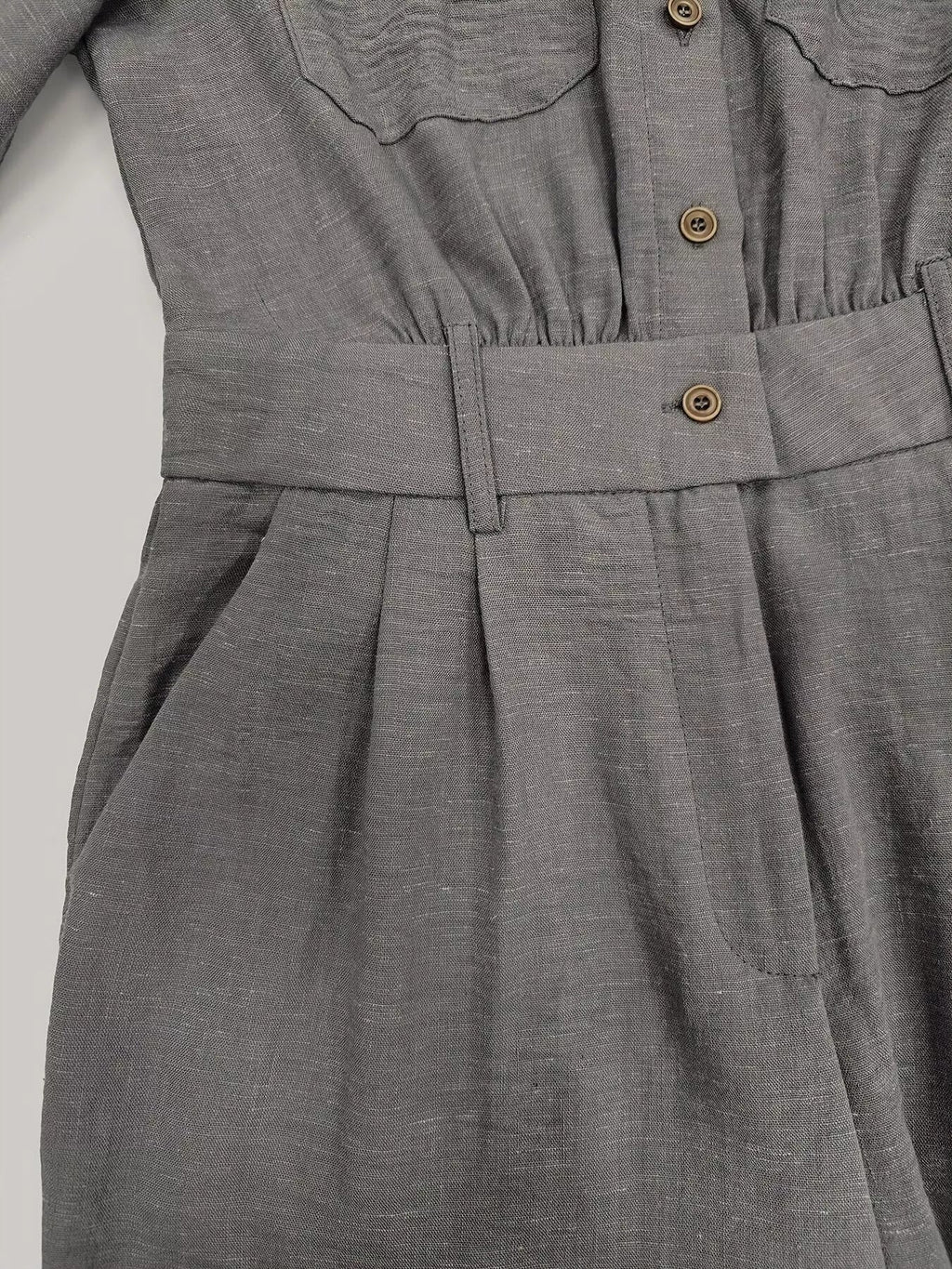 Button Front Long-Sleeve Jumpsuit