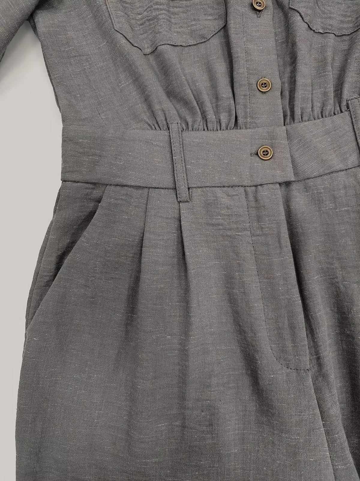 Button Front Long-Sleeve Jumpsuit