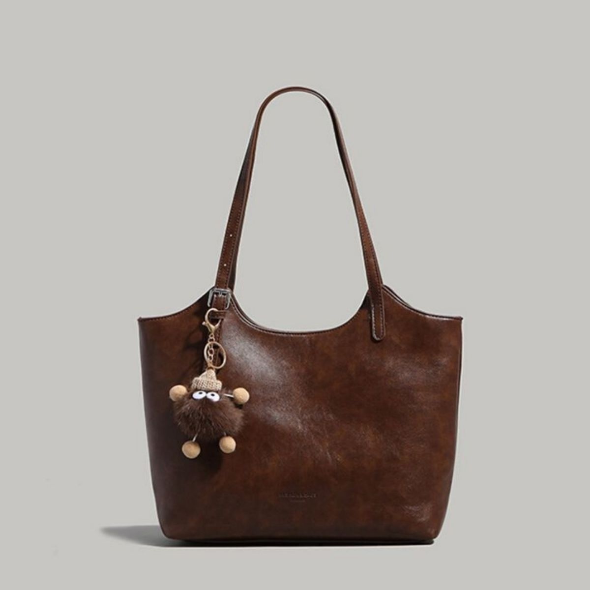 Leather Tote Bag with Charm