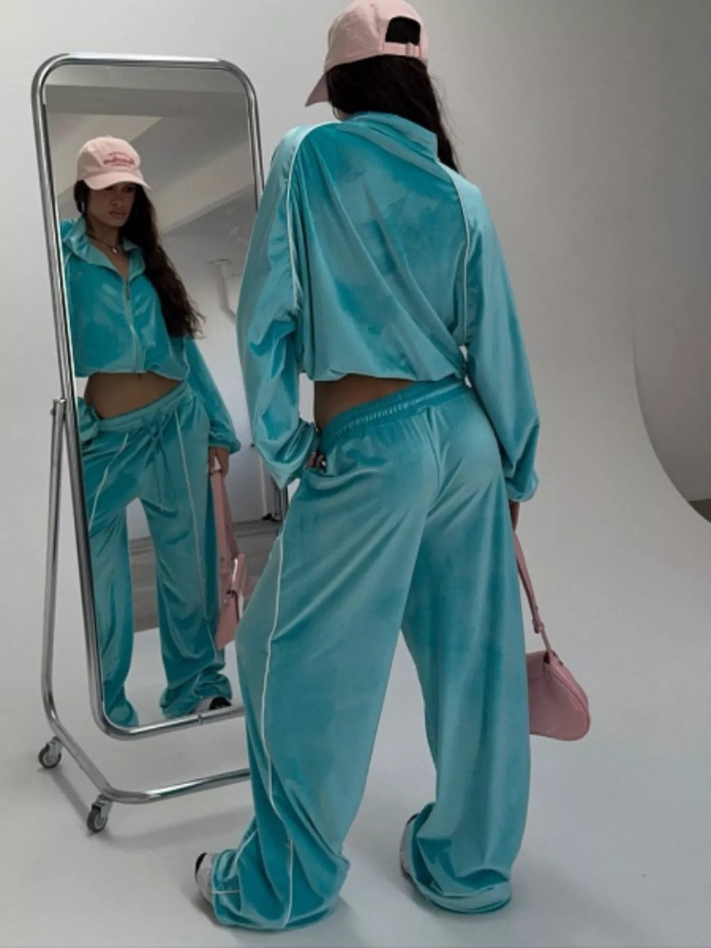Zip Up Long Sleeve Top and Pants Set